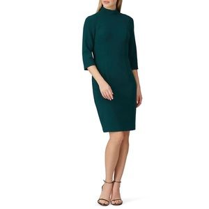 Black Halo Teal High-Neck Long-Sleeve Sheath Dress
